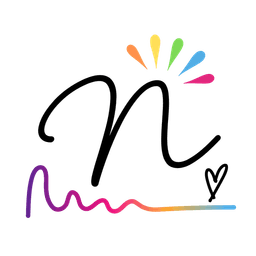 Logo der Künstlerin Nicole Tischer - der Buchstabe "n" in verschnörkelterSchrift mit bunten Elementen verziert